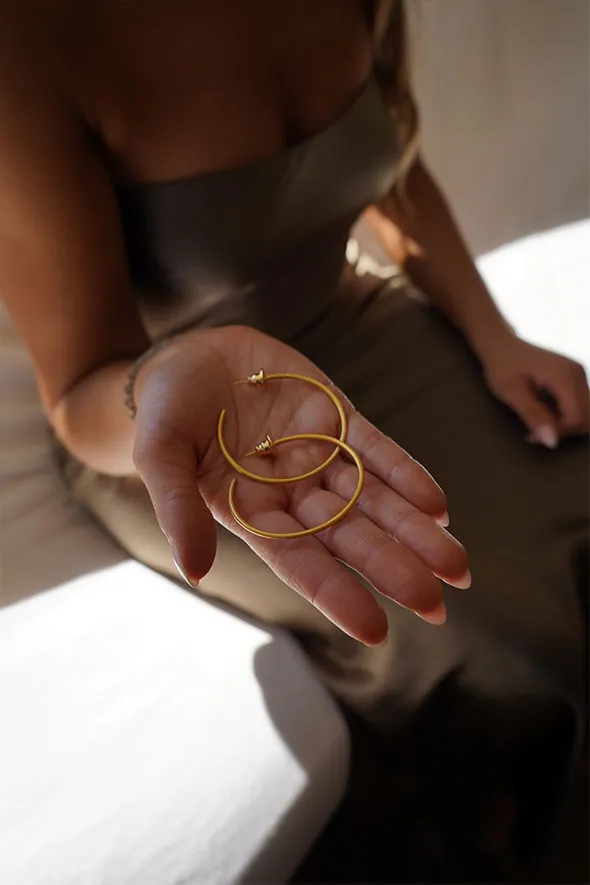 Thin Large Brushed Gold Light Weight Hoop Earrings