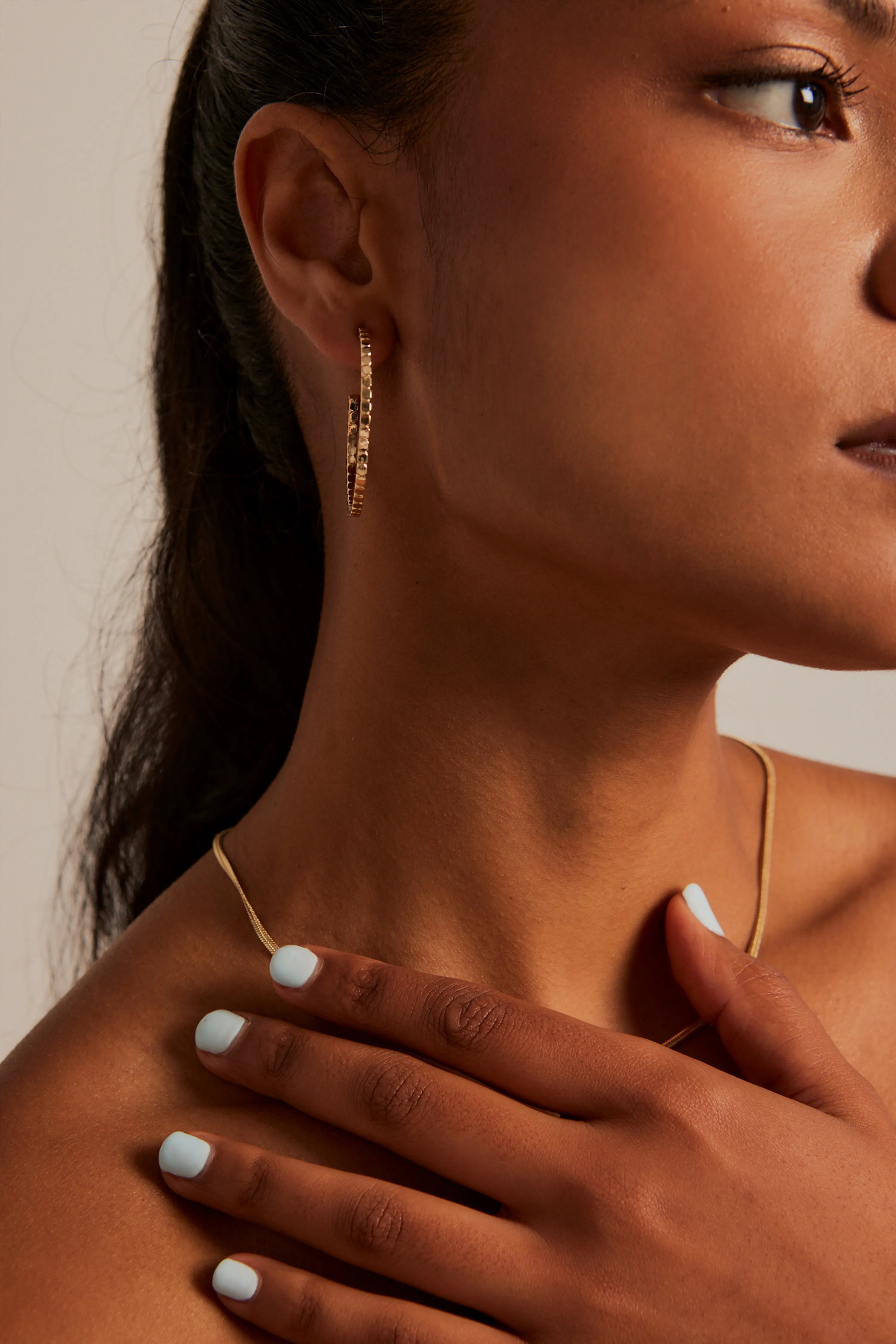 Thin Textured Gold EOL Hoop Earrings