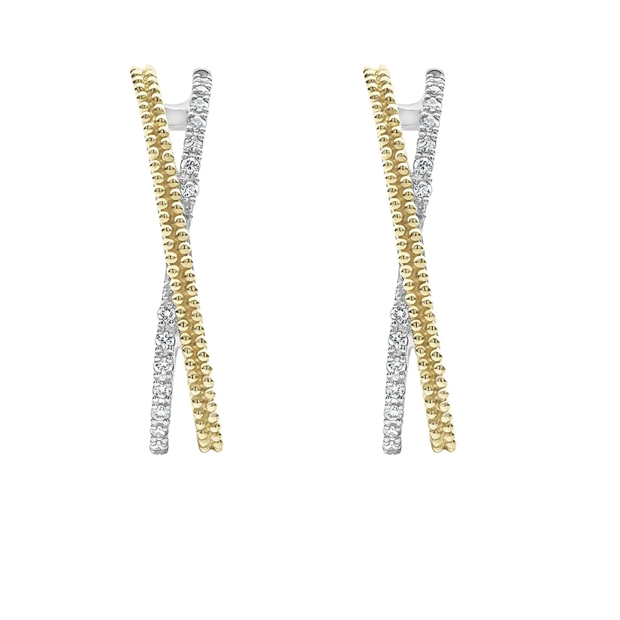 Thin Two-Tone Caviar X Diamond Hoop