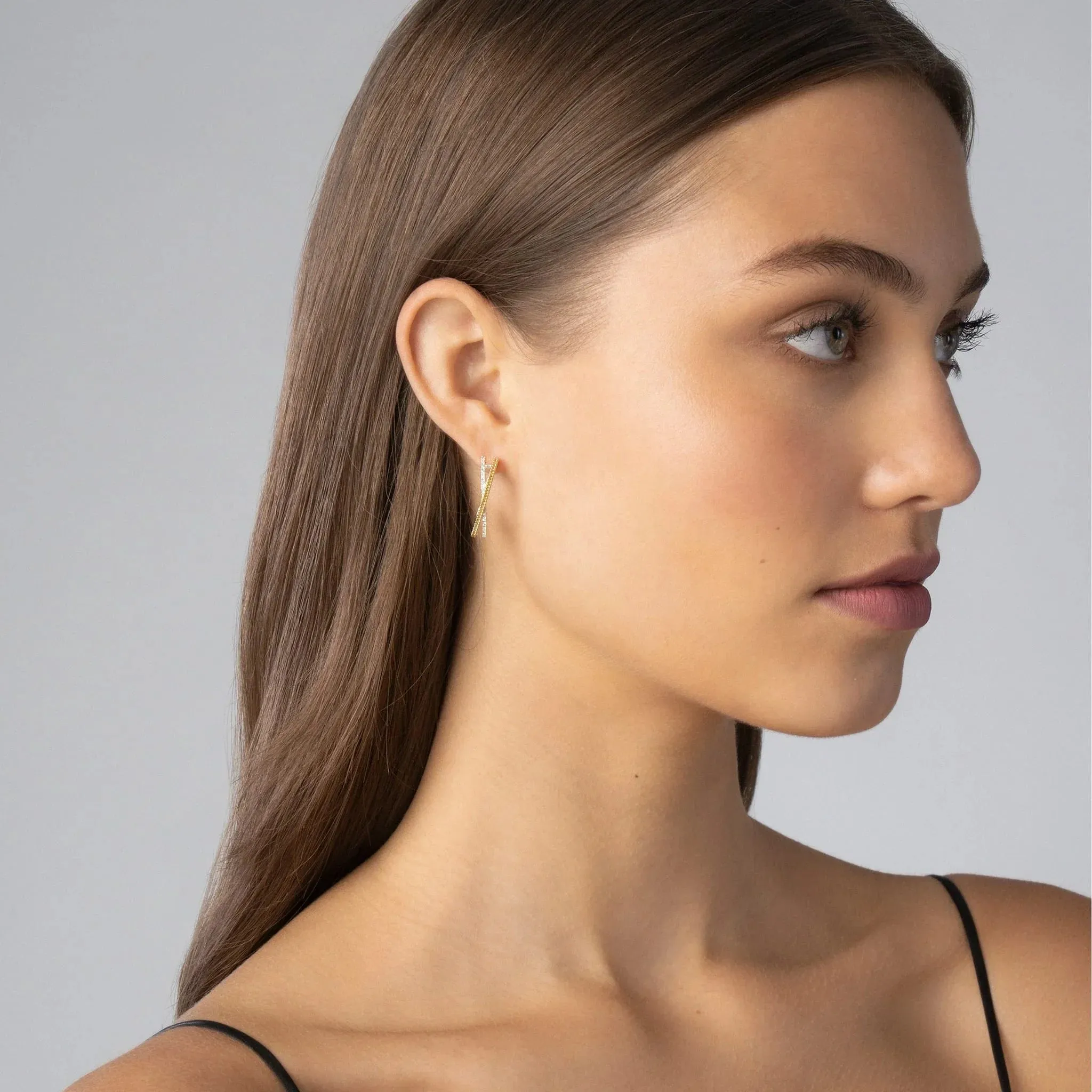 Thin Two-Tone Caviar X Diamond Hoop