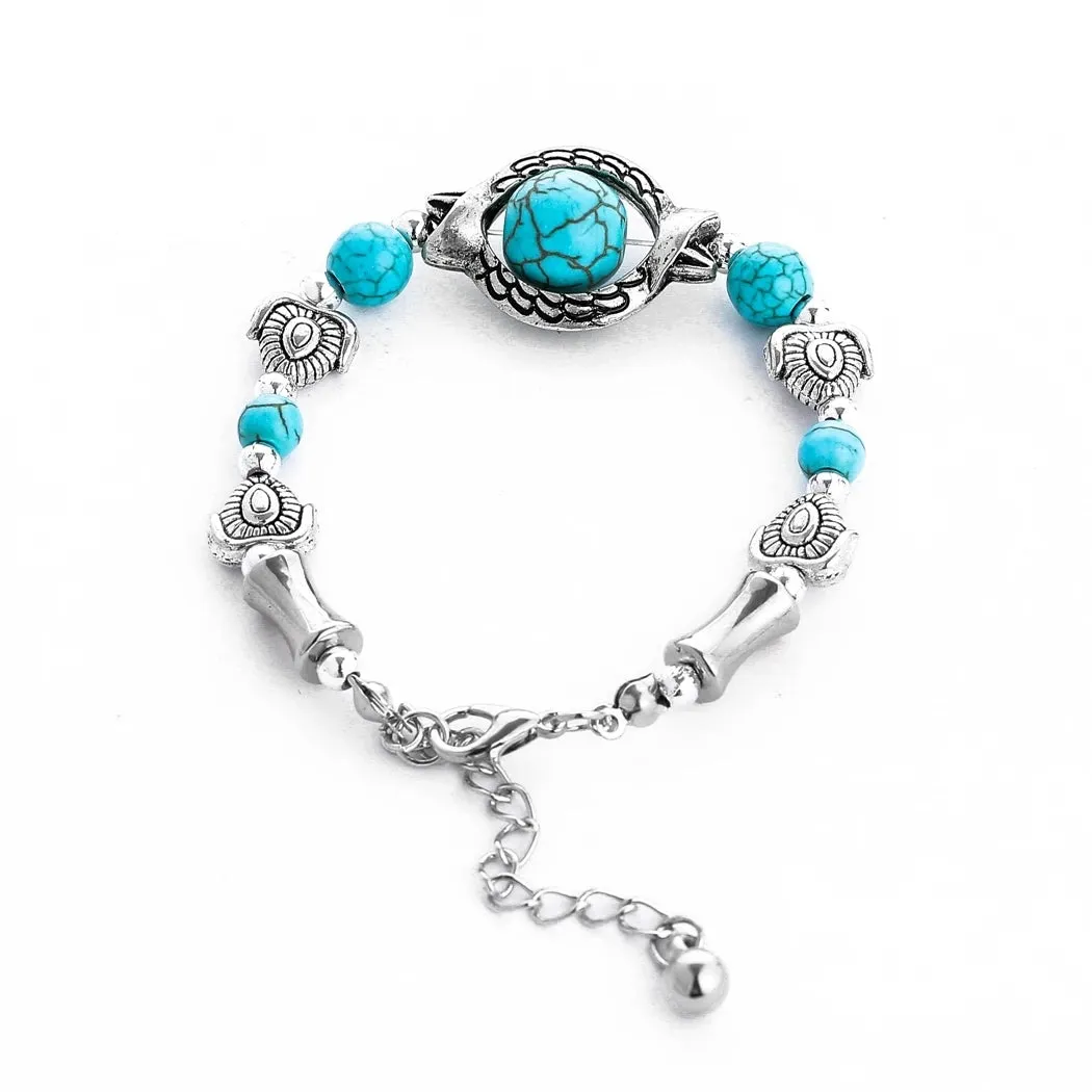 Tibet Vintage Big Green Stone Turquoises Bracelet Women Men Bohemian Gypsy Turkish Tribe Indian Ethnic Bracelets Bangles Jewelry