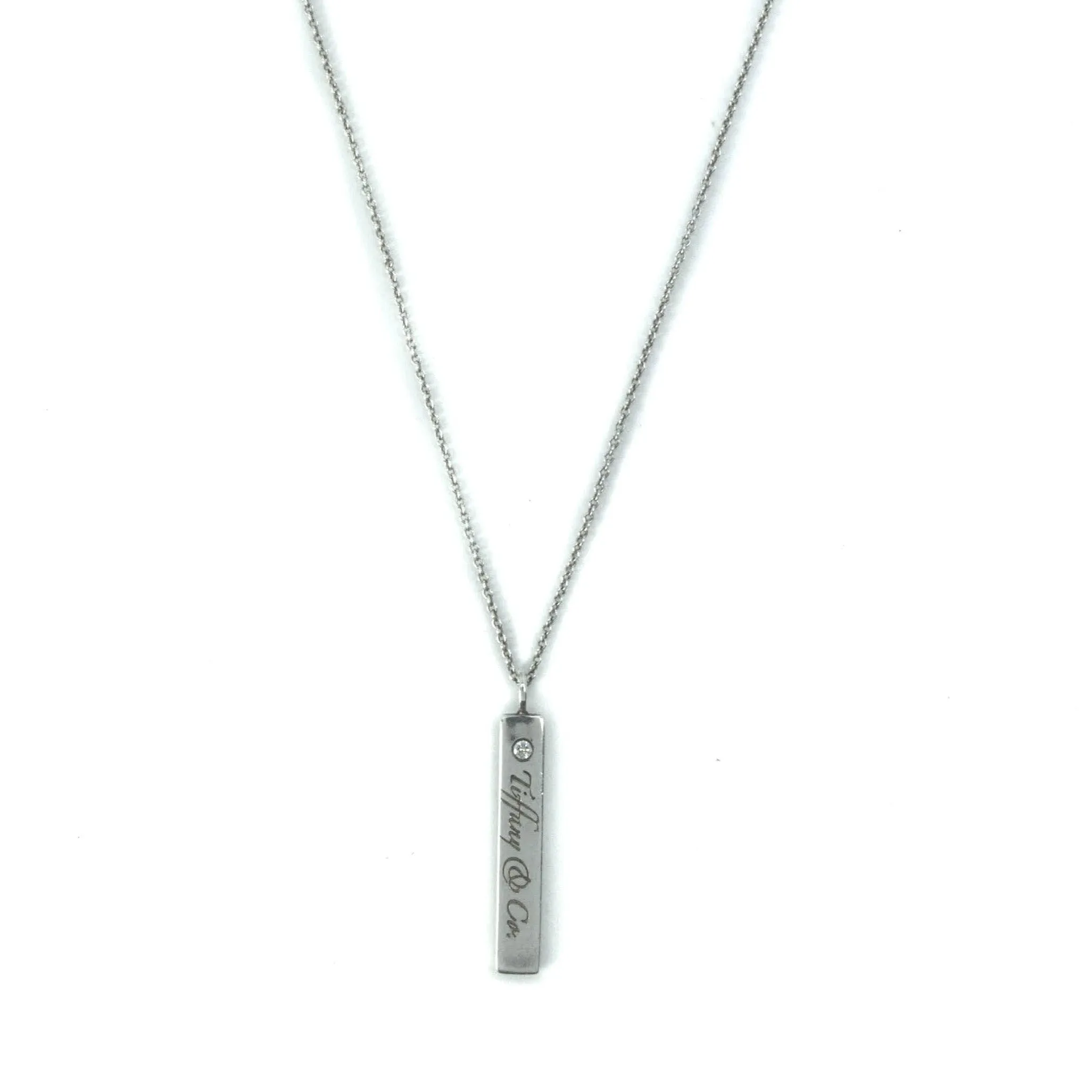Tiffany & Co Notes Sterling Silver Bar With Diamond Pendant Necklace - 16"