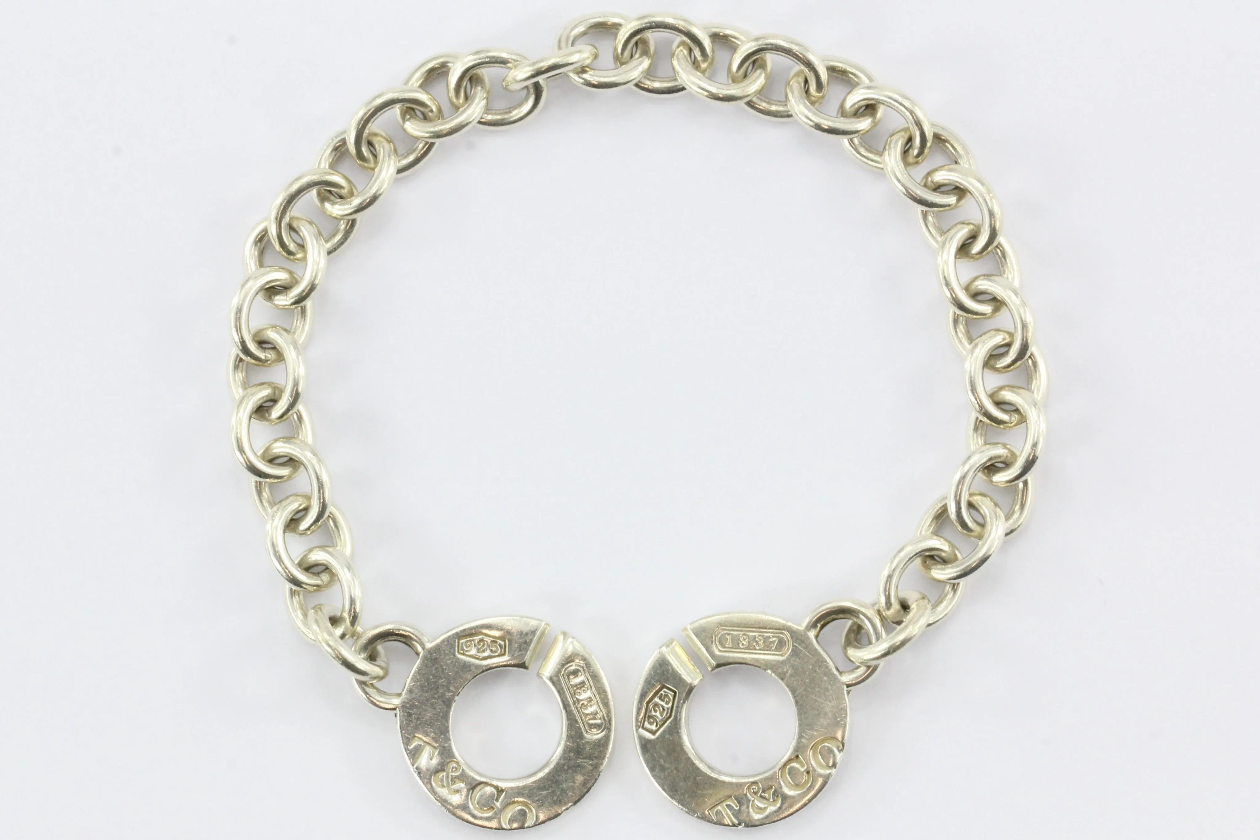 Tiffany & Co Sterling Silver 1837 Circle Clasp Toggle Bracelet 7.6"
