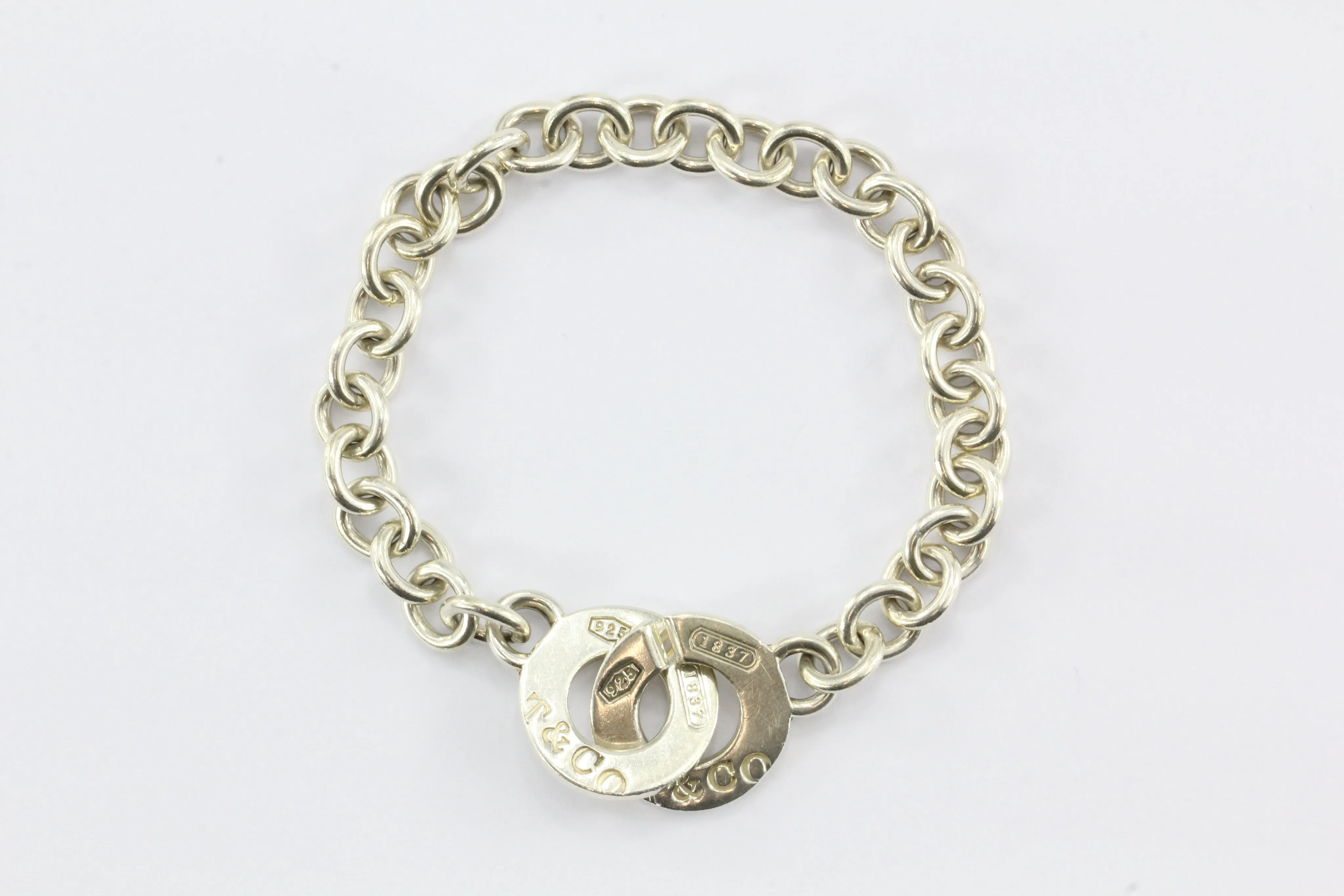 Tiffany & Co Sterling Silver 1837 Circle Clasp Toggle Bracelet 7.6"
