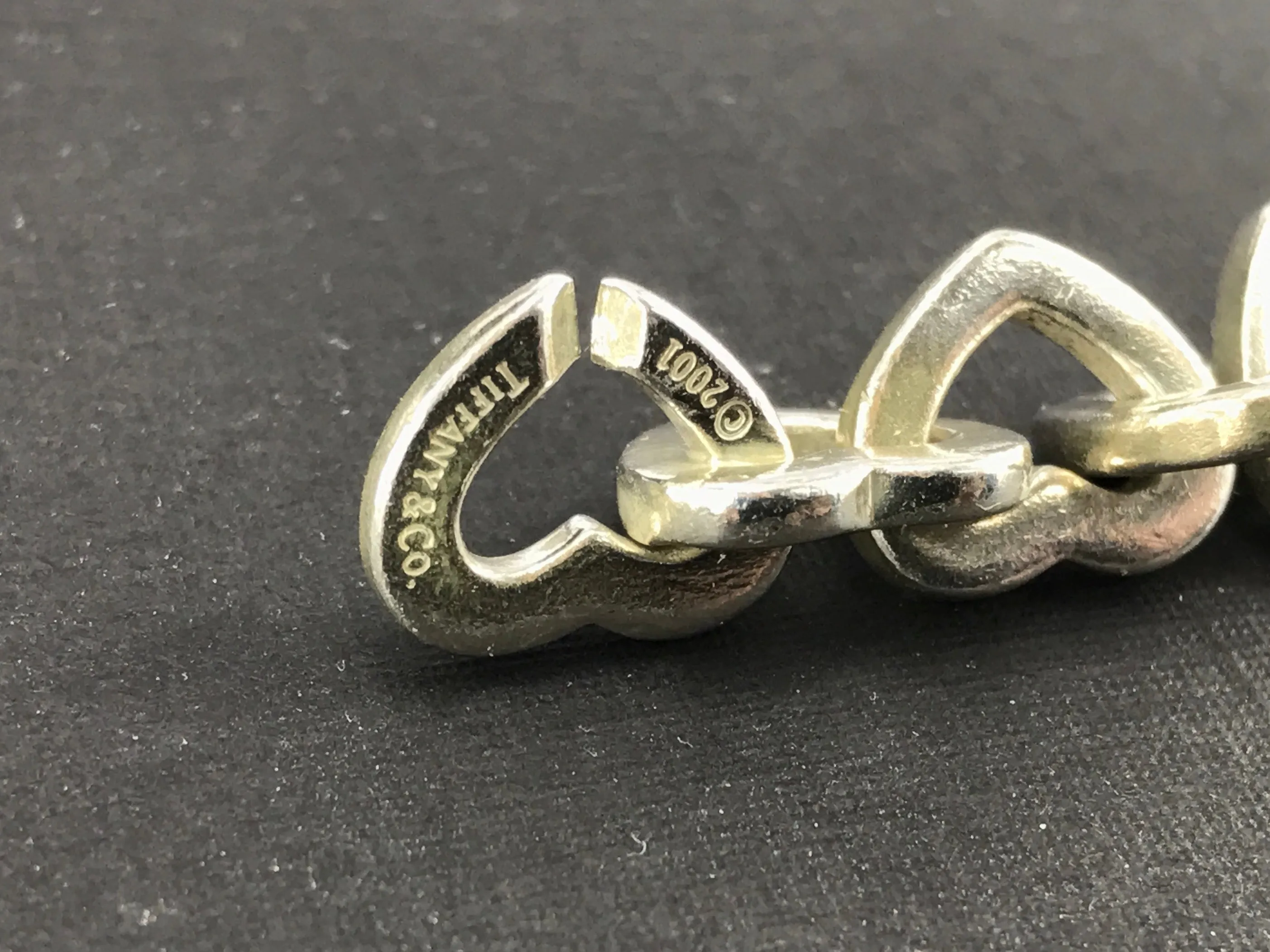Tiffany & Co Sterling Silver & 18K Gold Heart Link Bracelet 7.5"
