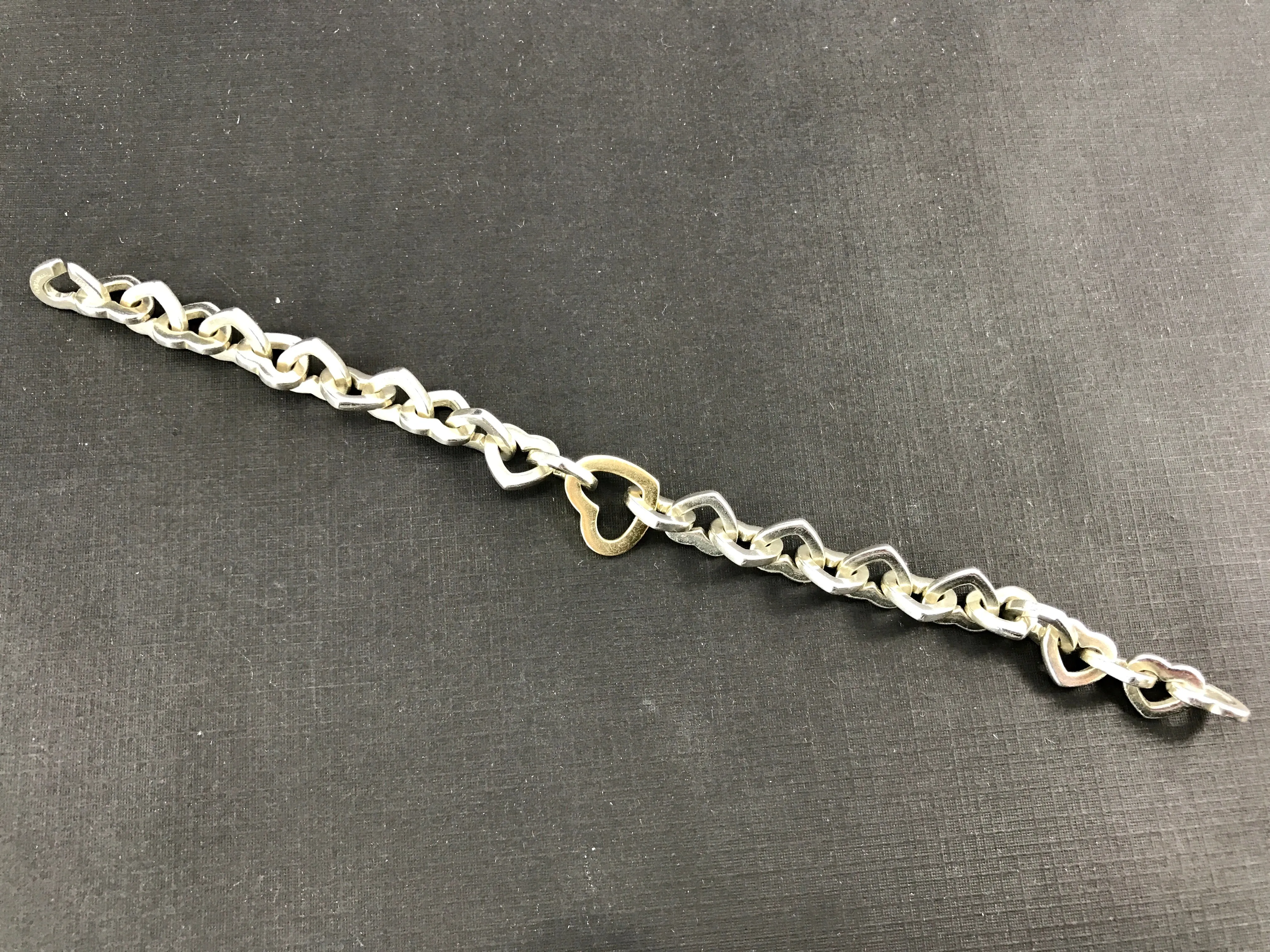 Tiffany & Co Sterling Silver & 18K Gold Heart Link Bracelet 7.5"