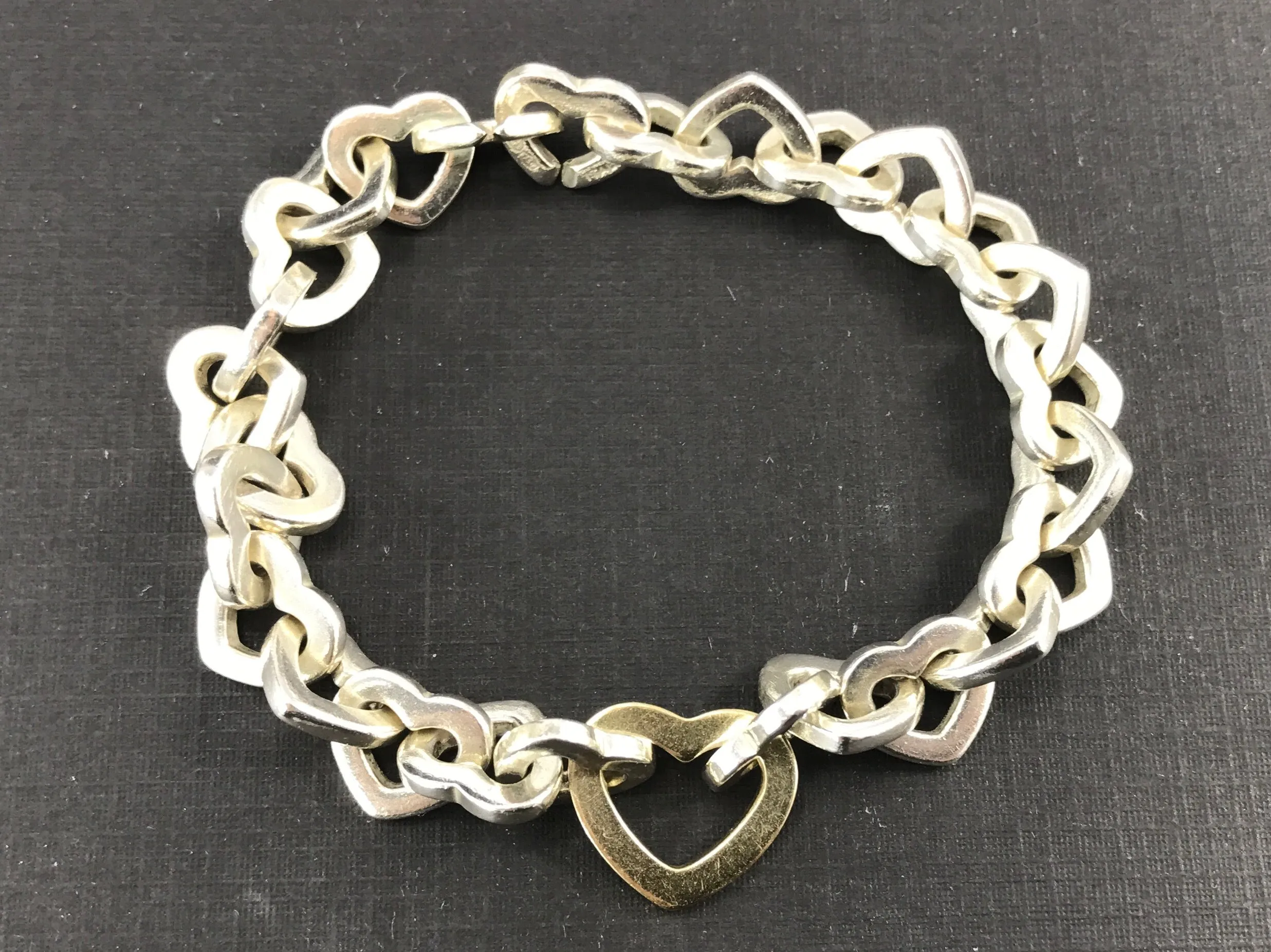 Tiffany & Co Sterling Silver & 18K Gold Heart Link Bracelet 7.5"