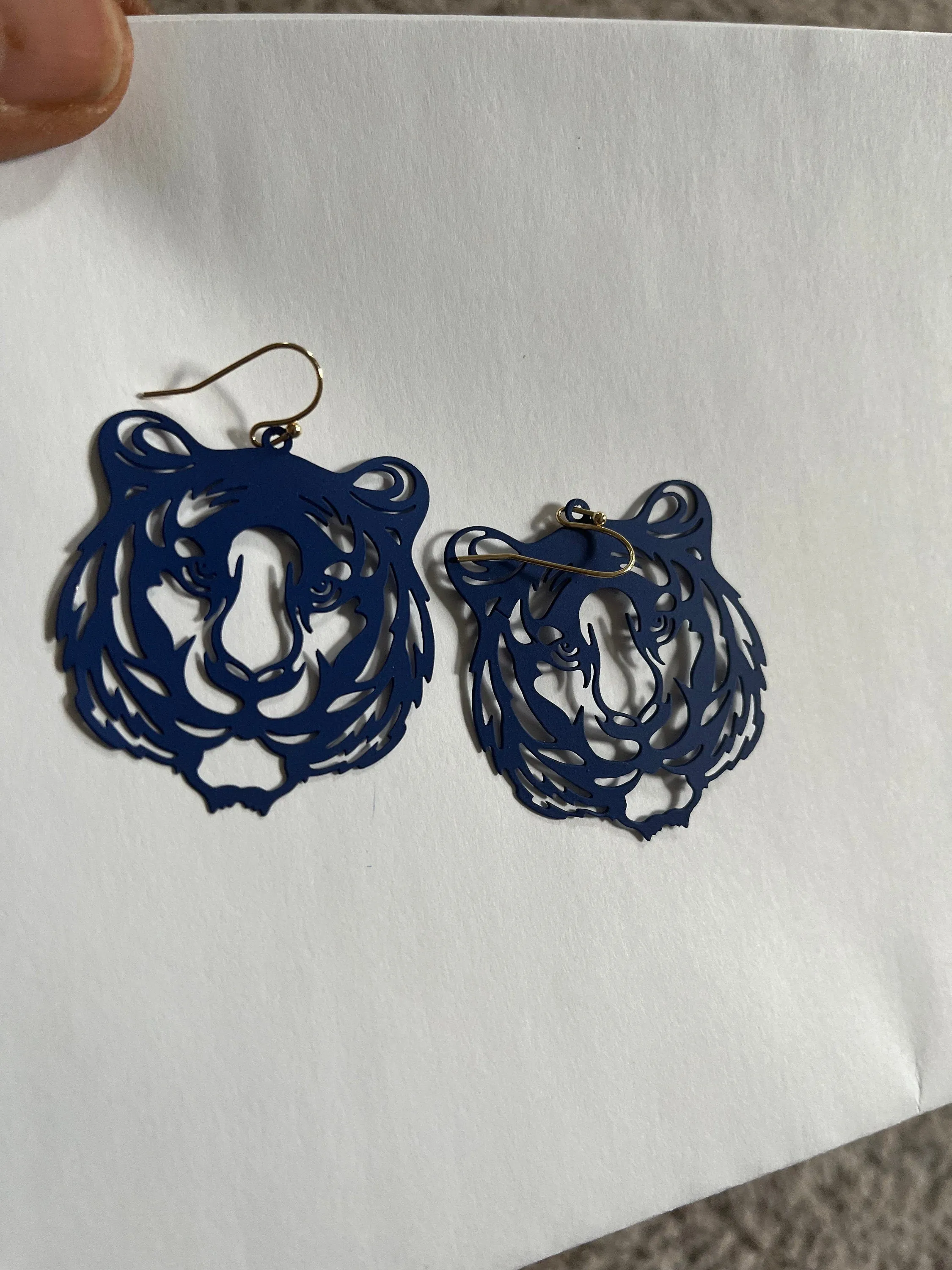 Tiger earrings, navy blue Tiger mascot earrings, auburn tigers , go tigers , cheetah earrings filigree animal dark blue