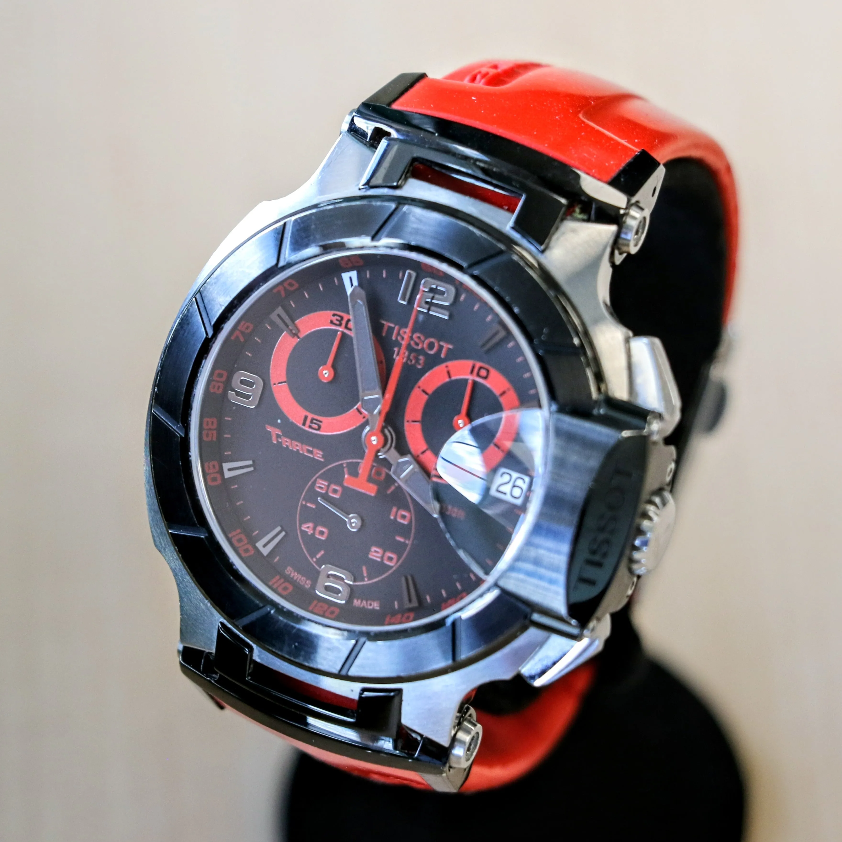 TISSOT T-RACE Chronograph Watch Quartz Date Indicator T048417 A - Original Red Silicone Strap