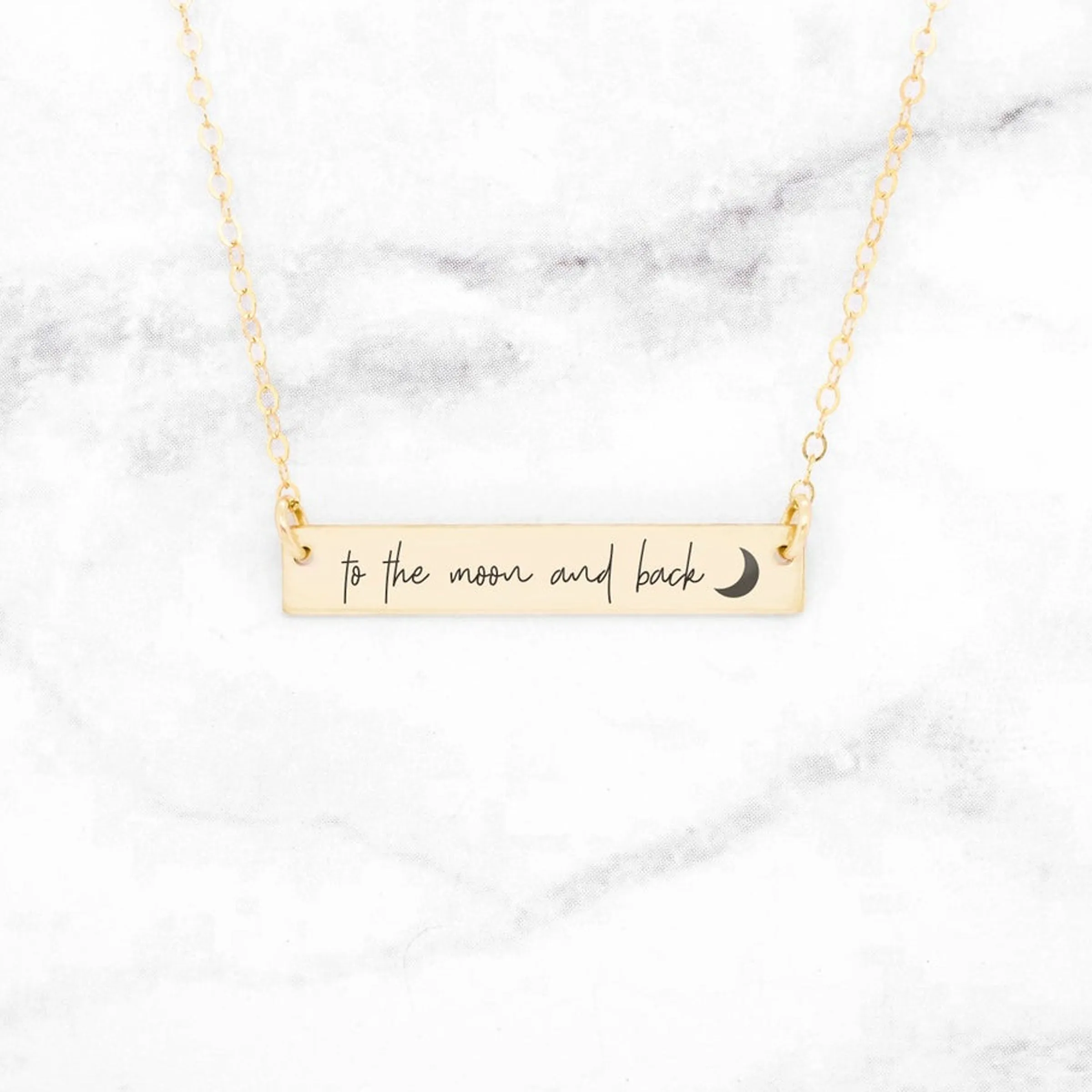 To The Moon And Back Necklace - Sterling Silver Quote Bar Necklace