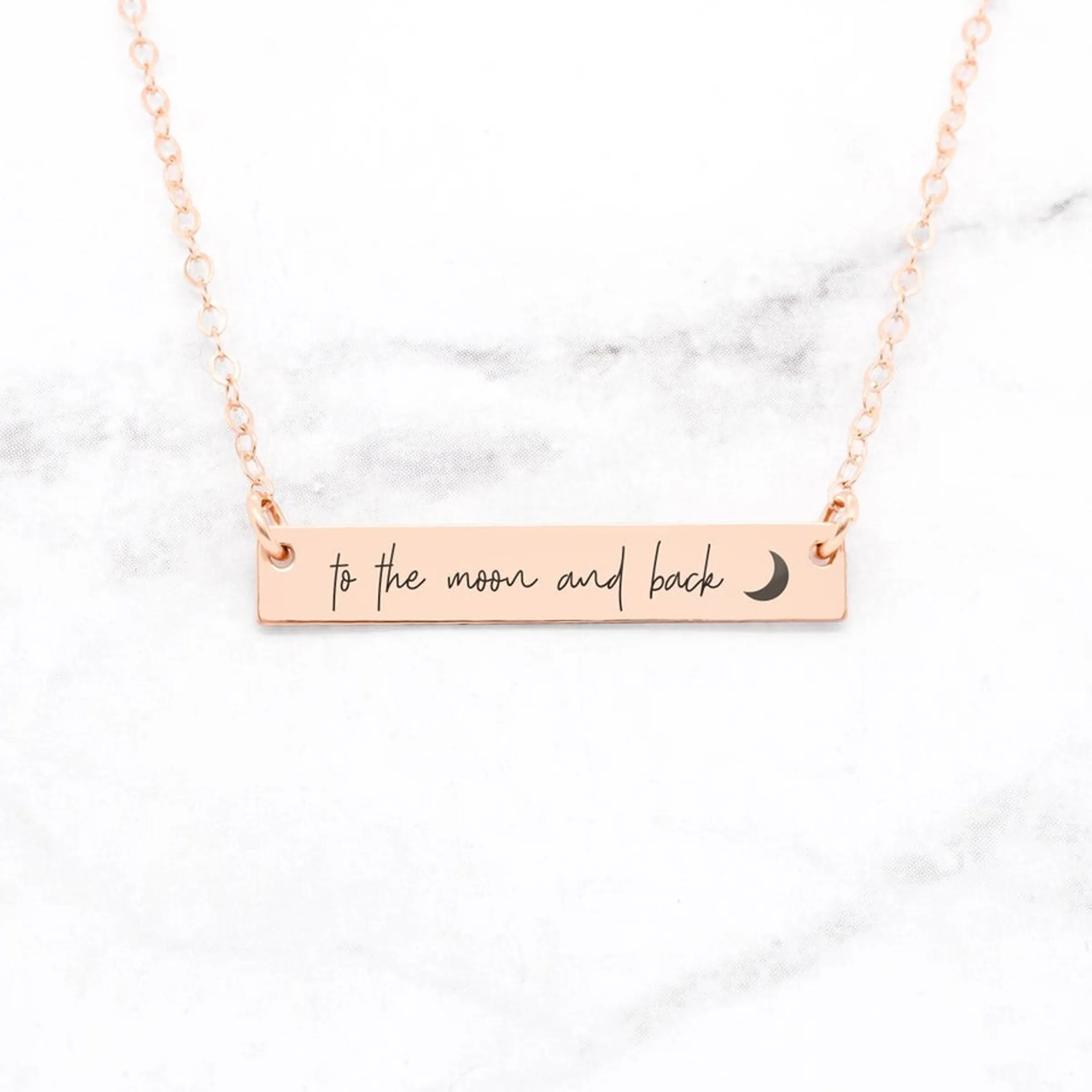 To The Moon And Back Necklace - Sterling Silver Quote Bar Necklace