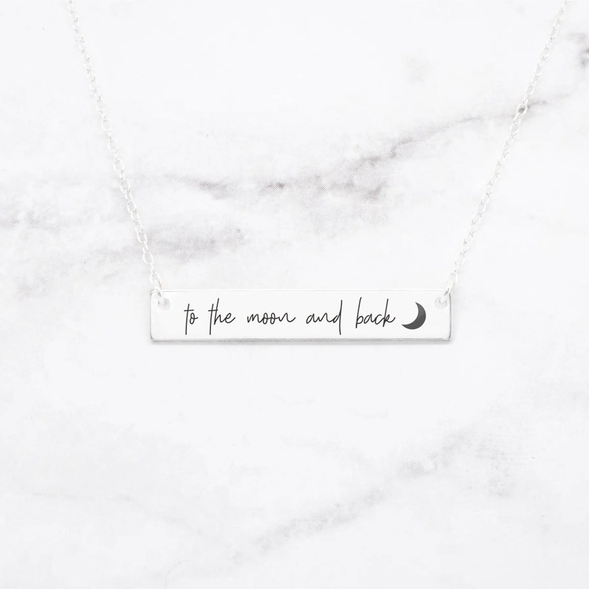 To The Moon And Back Necklace - Sterling Silver Quote Bar Necklace
