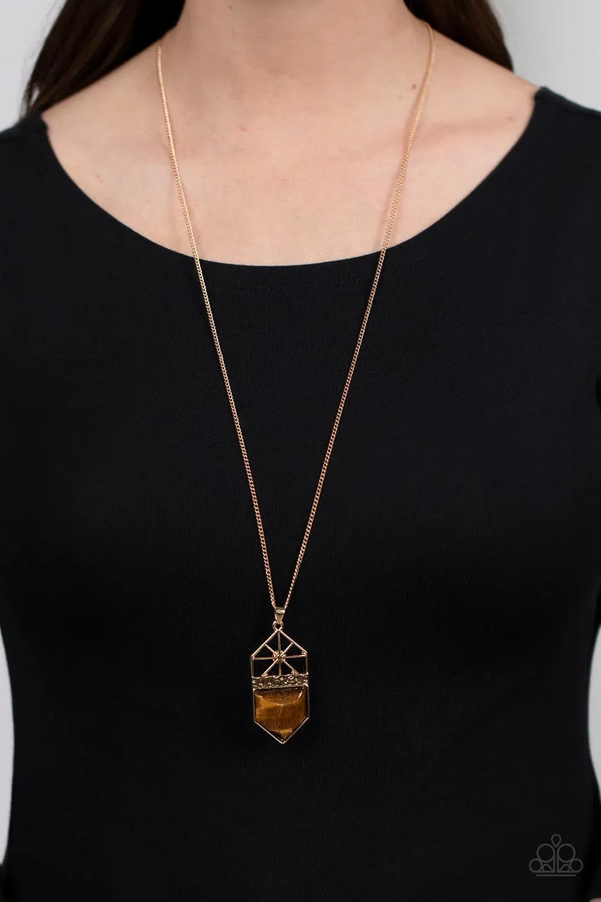 Trailblazing Talisman - Brown - Tiger's Eye Stone Pendant Gold Paparazzi Necklace