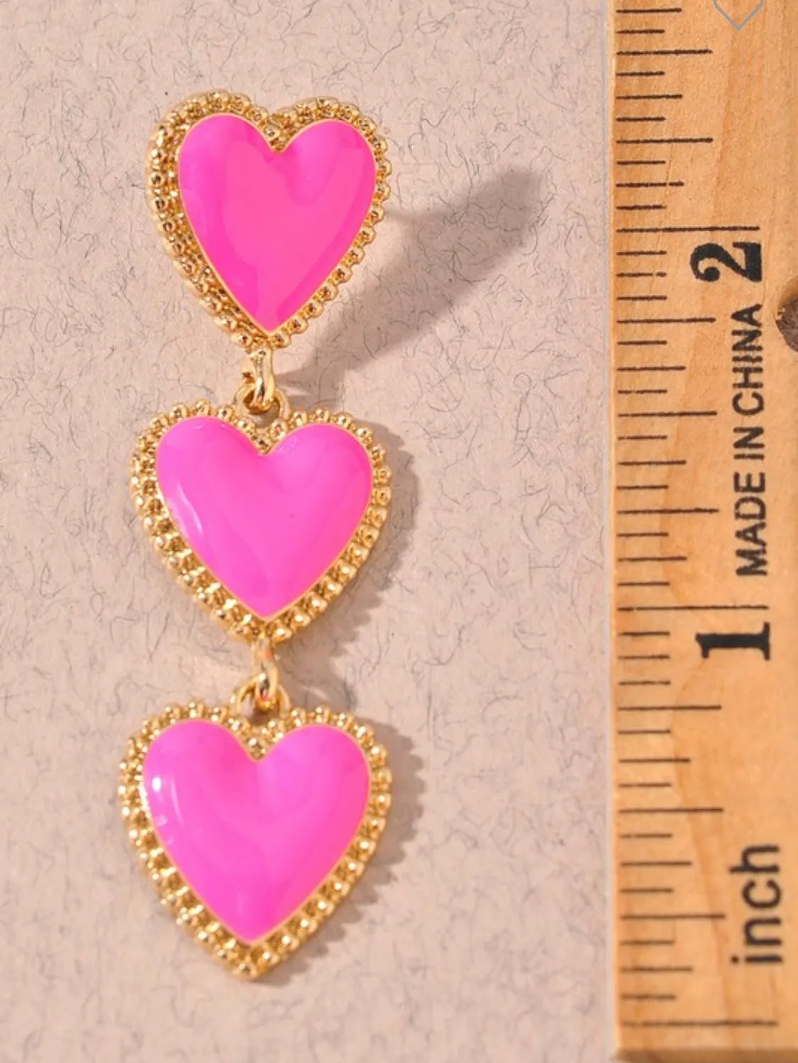 Triple Heart Dangle Earrings- Pink