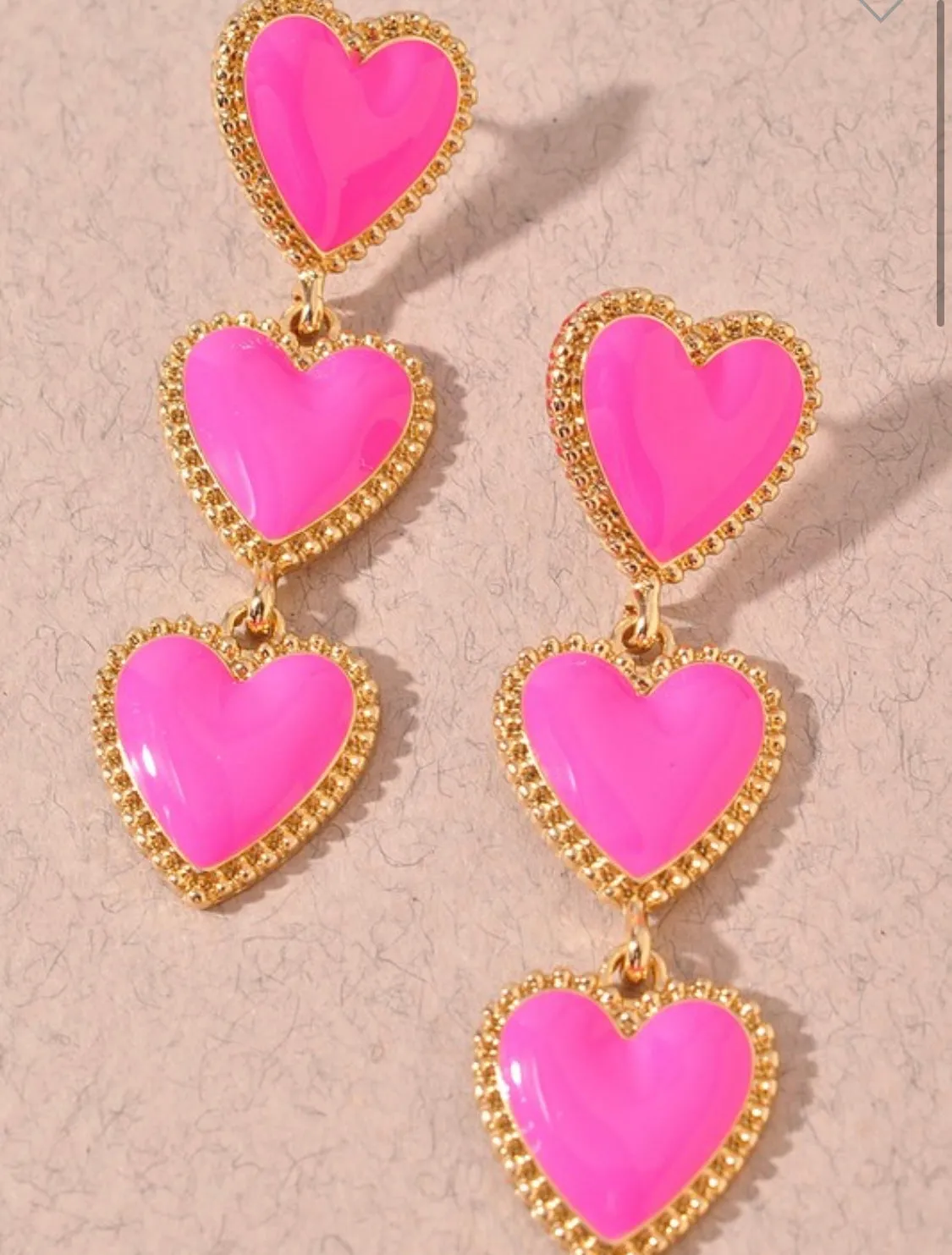 Triple Heart Dangle Earrings- Pink