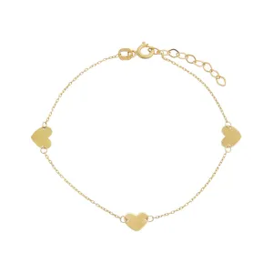 Triple Solid Heart Bracelet 14K