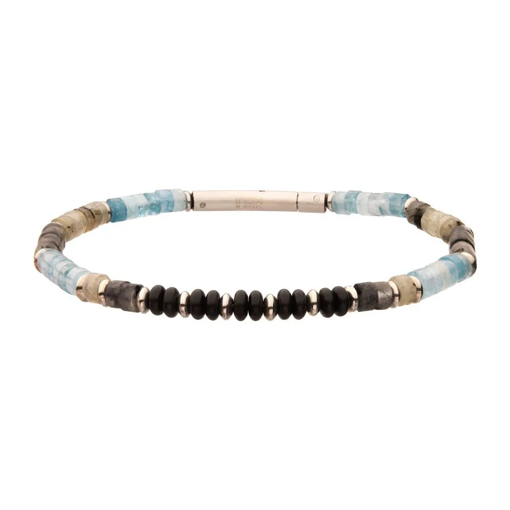 Tundra Labradorite / Aquamarine & Moonstone Heishi Bead 7.75" Bracelet BRHSHI05-775