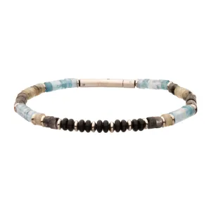 Tundra Labradorite / Aquamarine & Moonstone Heishi Bead 7.75" Bracelet BRHSHI05-775
