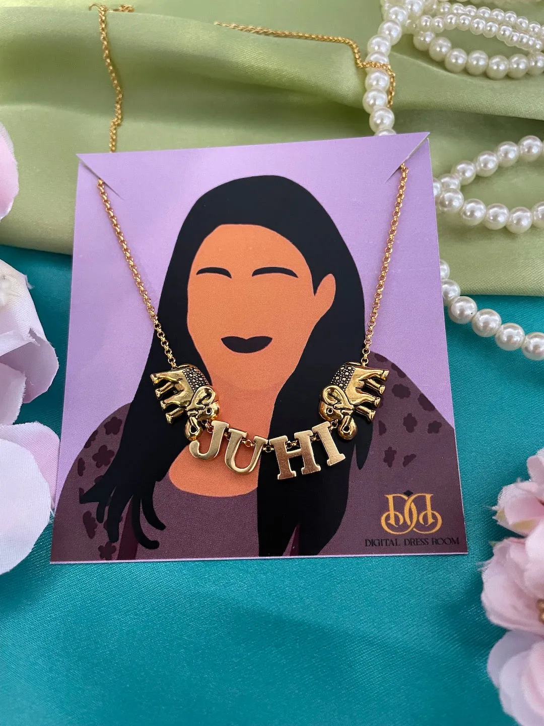 Twin Elephant Name Necklace