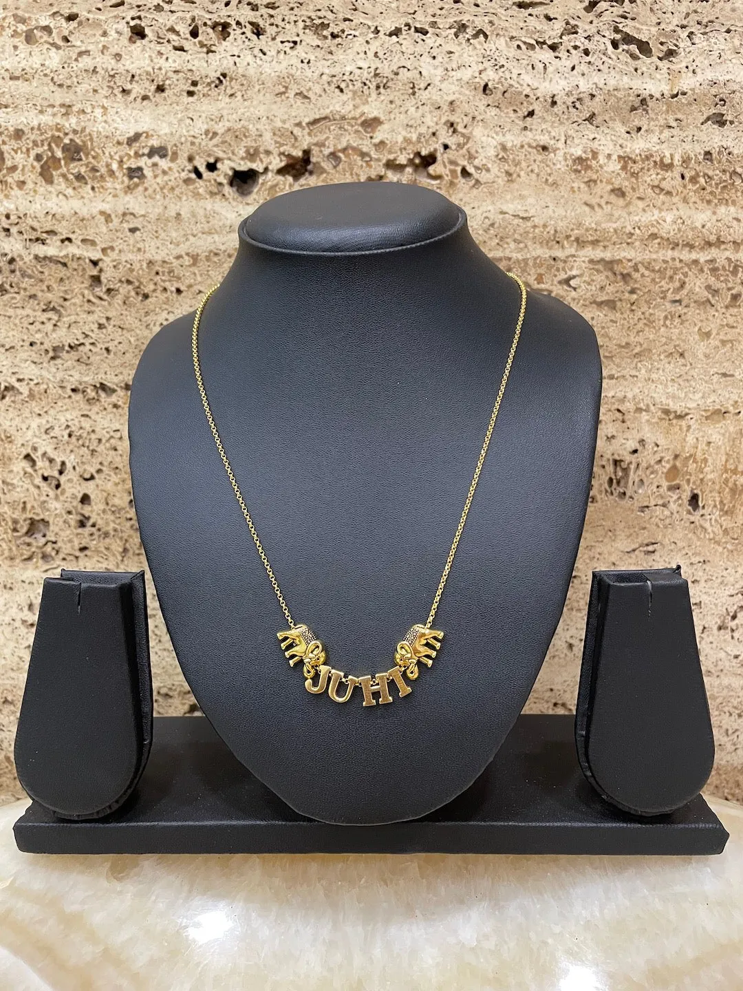 Twin Elephant Name Necklace
