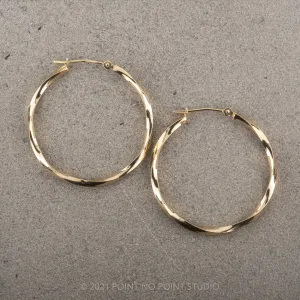 Twisted Hoop Earrings, 30mm, 14k yellow gold