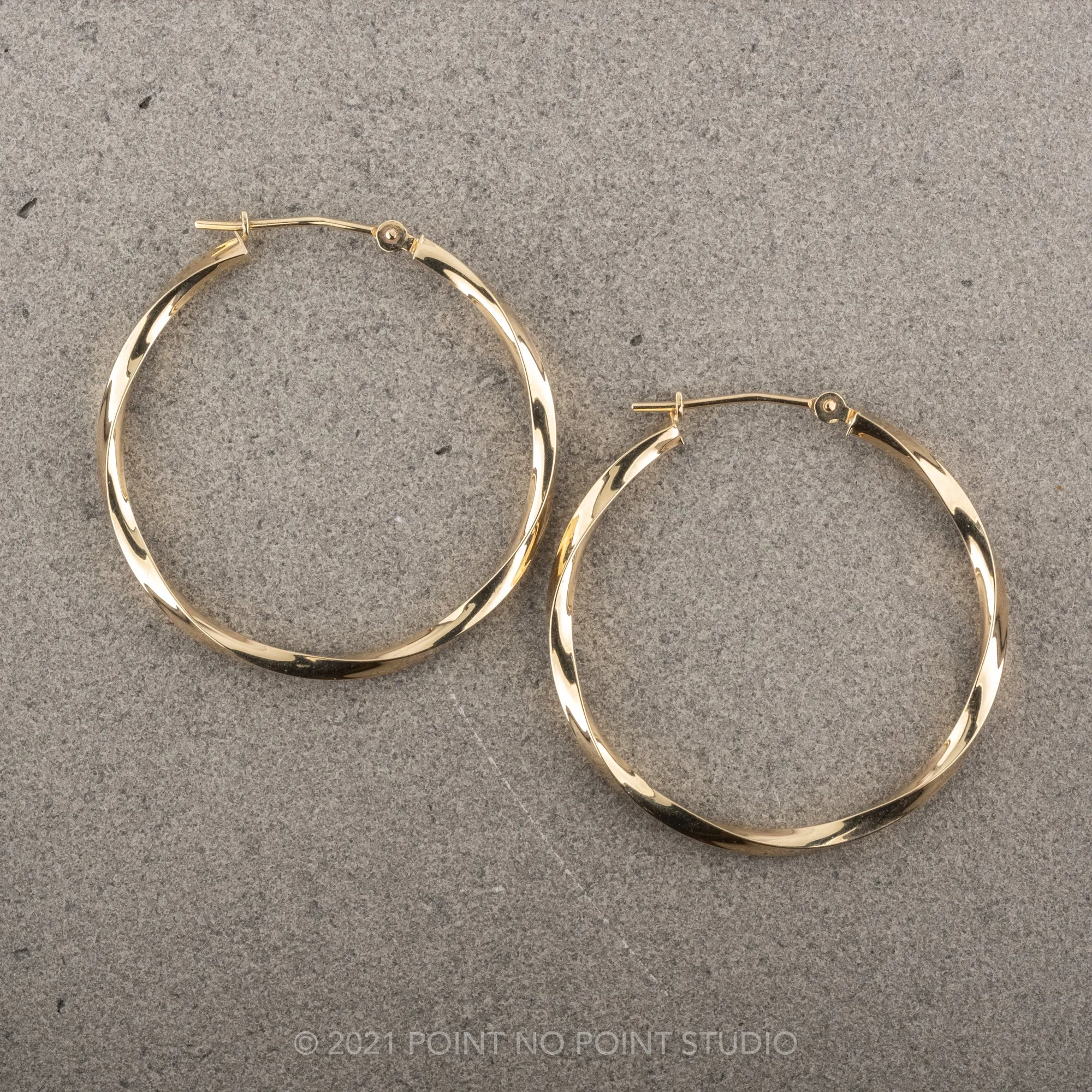 Twisted Hoop Earrings, 30mm, 14k yellow gold