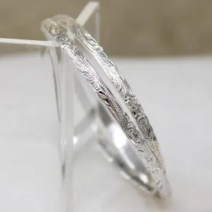 Two Slim Sterling Bangles with Hawaiian Pua Kala Flowers