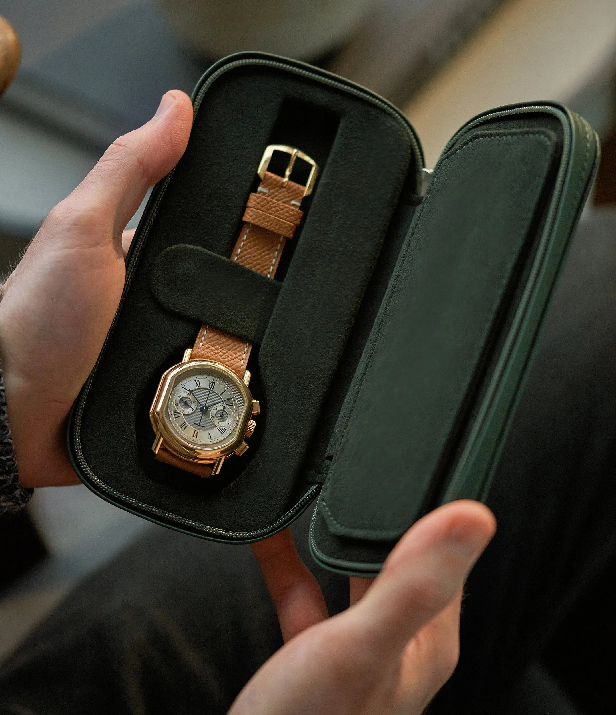 two-watch pouch, grained leather