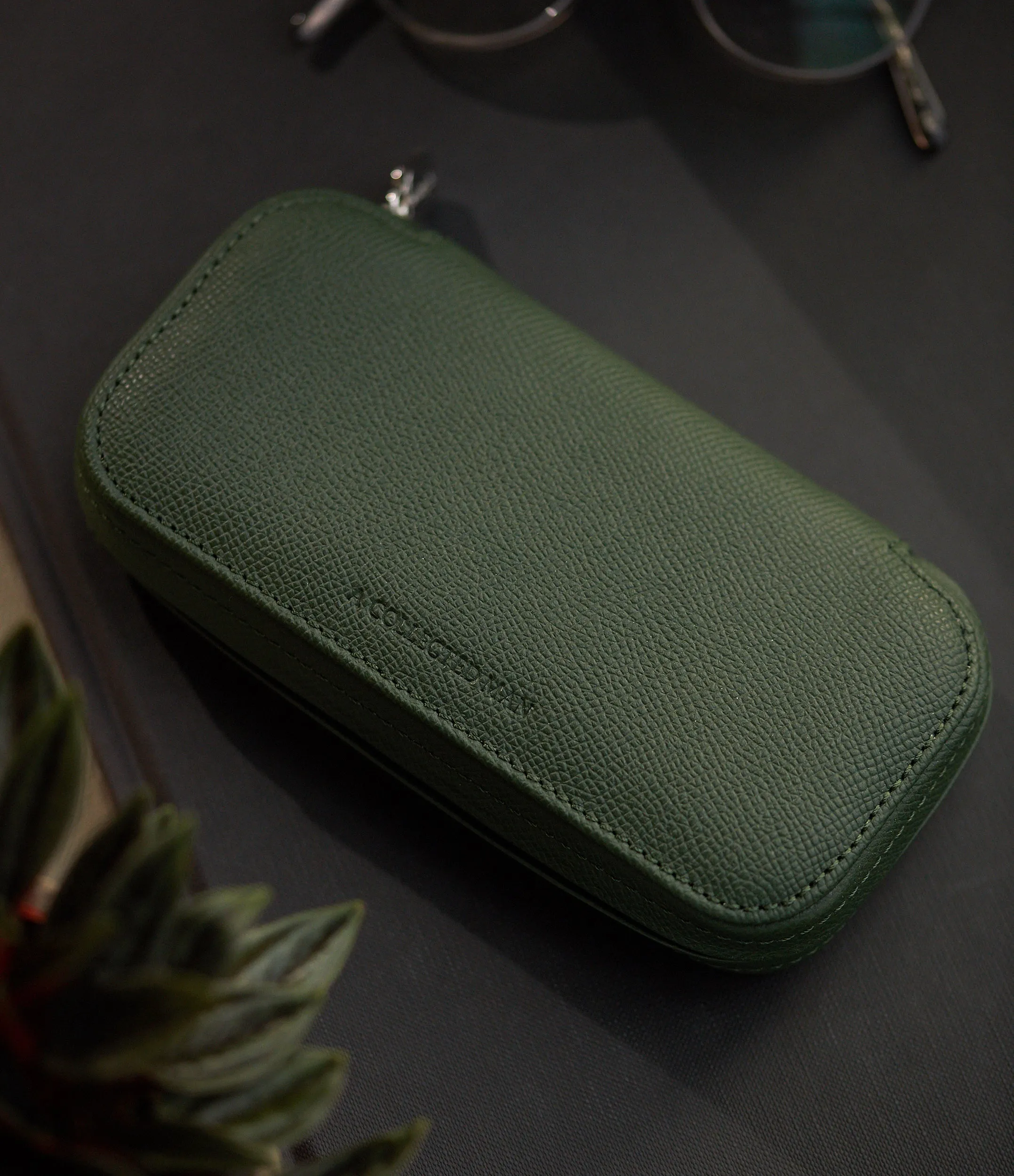 two-watch pouch, grained leather
