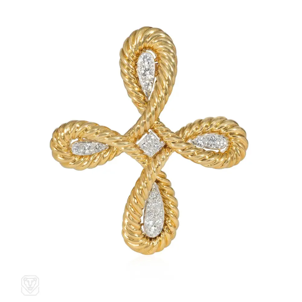 Van Cleef & Arpels gold and diamond quatrefoil brooch/pendant