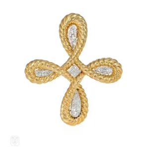 Van Cleef & Arpels gold and diamond quatrefoil brooch/pendant