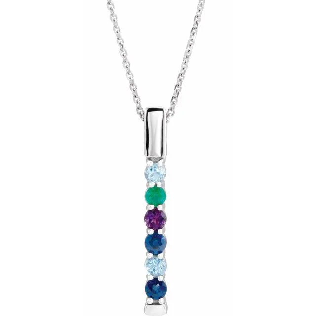 Vertical Bar Prong Set Mother's Family Birthstone Pendant Necklace