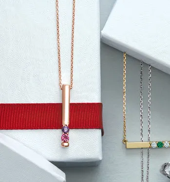Vertical Bar Prong Set Mother's Family Birthstone Pendant Necklace