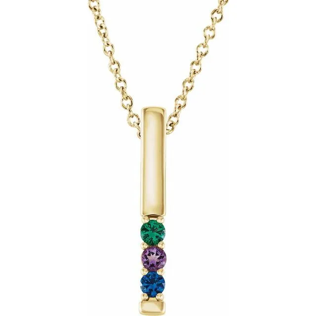 Vertical Bar Prong Set Mother's Family Birthstone Pendant Necklace