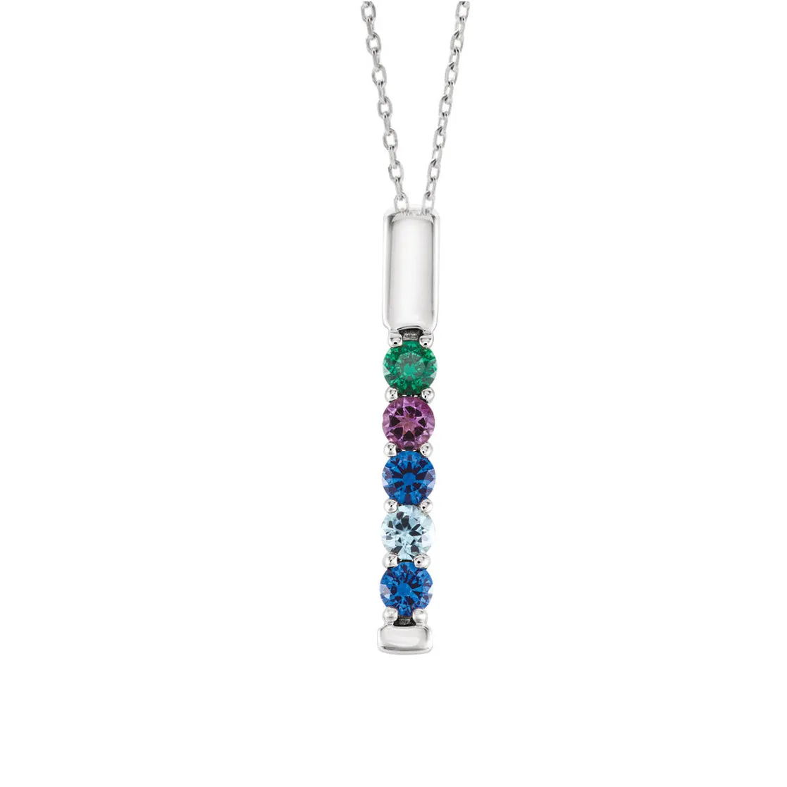 Vertical Bar Prong Set Mother's Family Birthstone Pendant Necklace