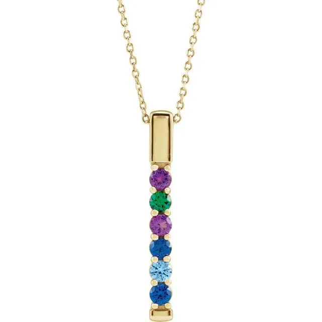 Vertical Bar Prong Set Mother's Family Birthstone Pendant Necklace