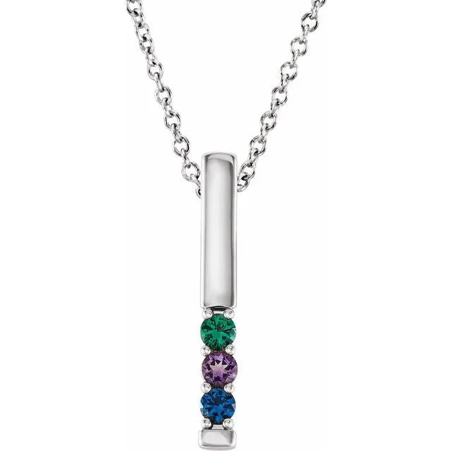 Vertical Bar Prong Set Mother's Family Birthstone Pendant Necklace