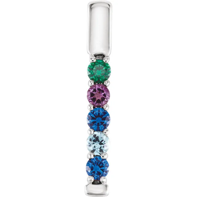 Vertical Bar Prong Set Mother's Family Birthstone Pendant Necklace