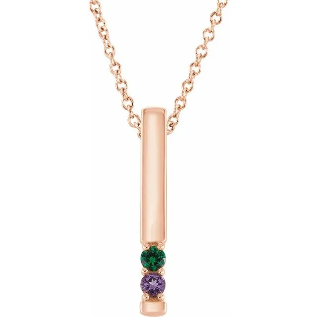 Vertical Bar Prong Set Mother's Family Birthstone Pendant Necklace
