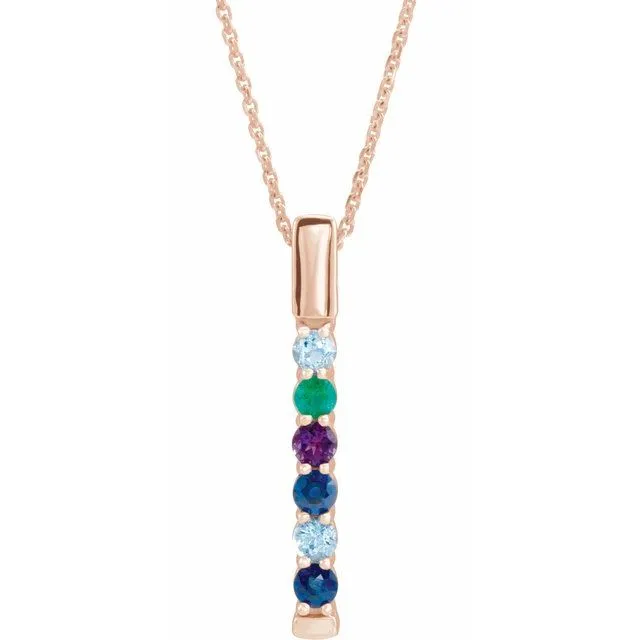 Vertical Bar Prong Set Mother's Family Birthstone Pendant Necklace
