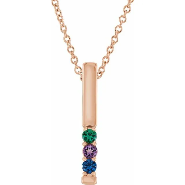 Vertical Bar Prong Set Mother's Family Birthstone Pendant Necklace