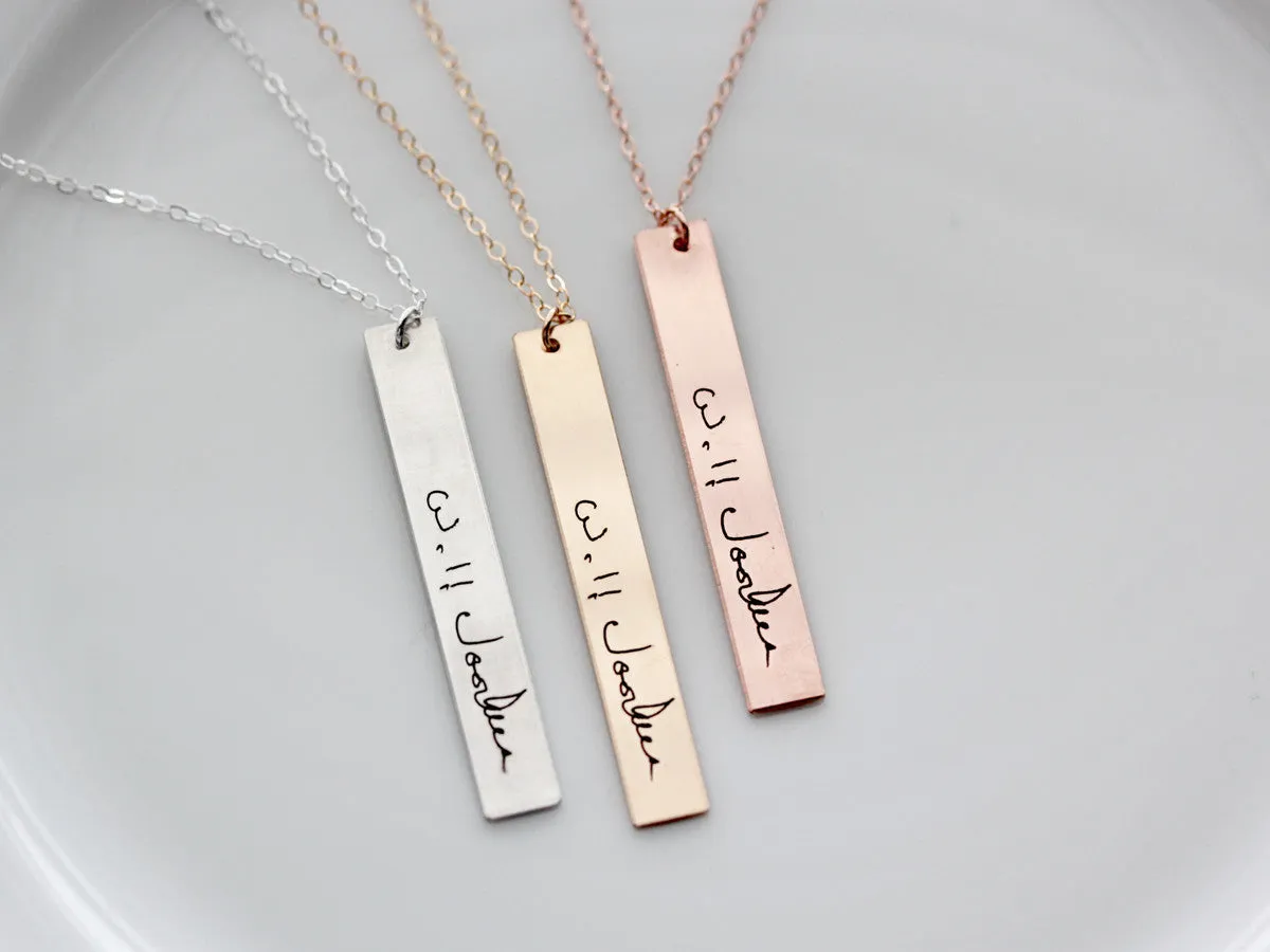 Vertical Handwriting Bar Necklace