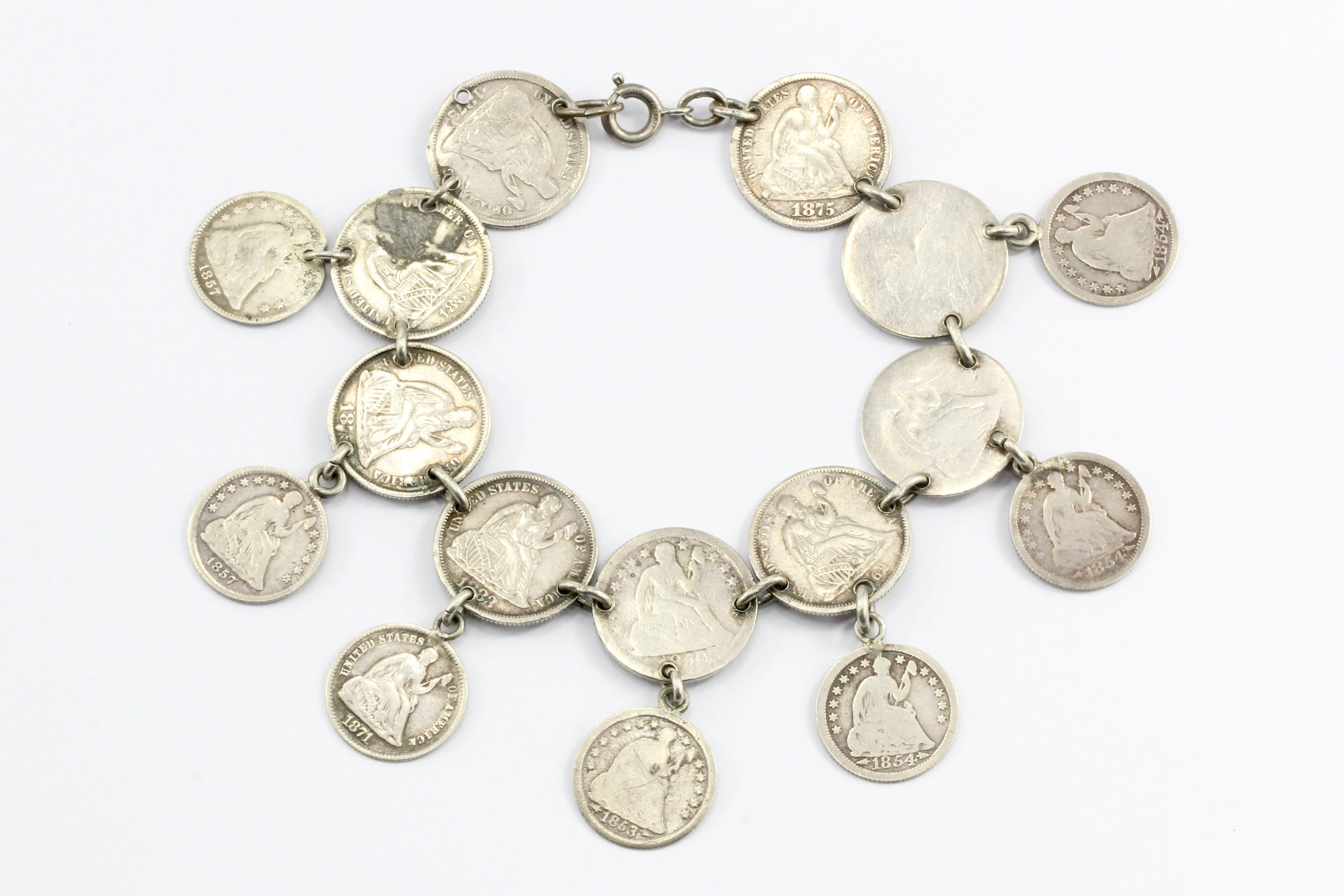 Victorian American Coin Silver Loaded Love Token Bracelet c.1880's