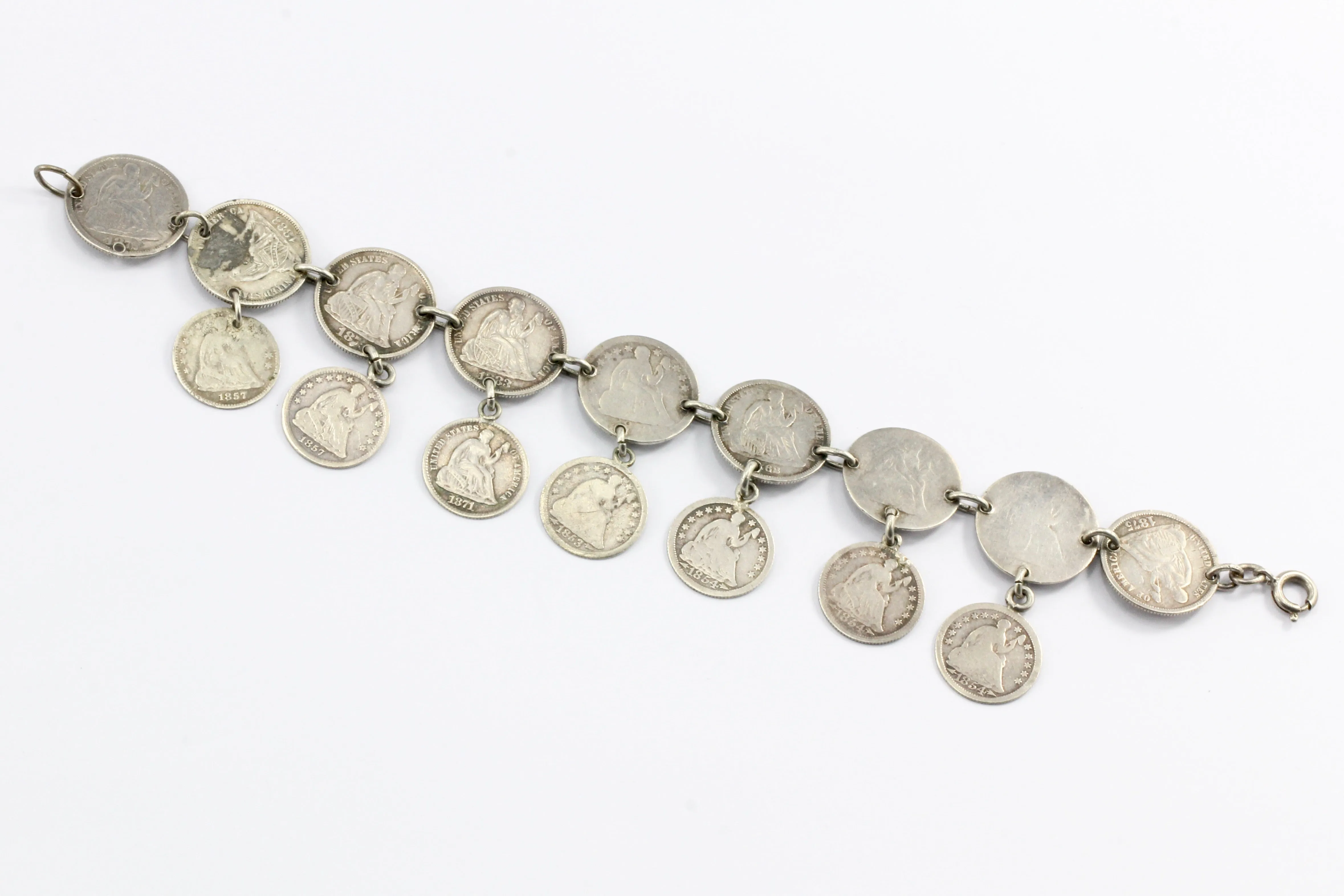 Victorian American Coin Silver Loaded Love Token Bracelet c.1880's