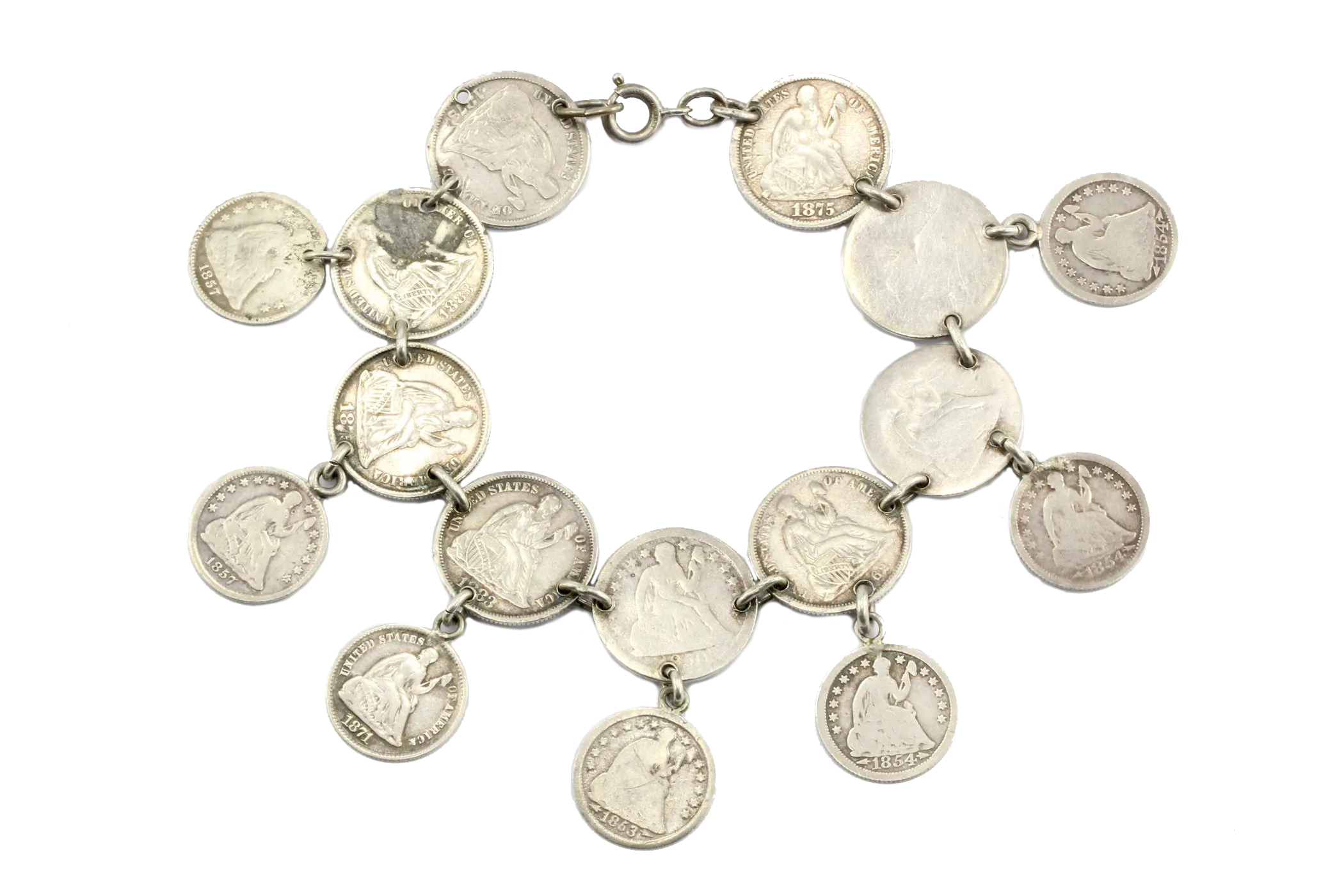 Victorian American Coin Silver Loaded Love Token Bracelet c.1880's