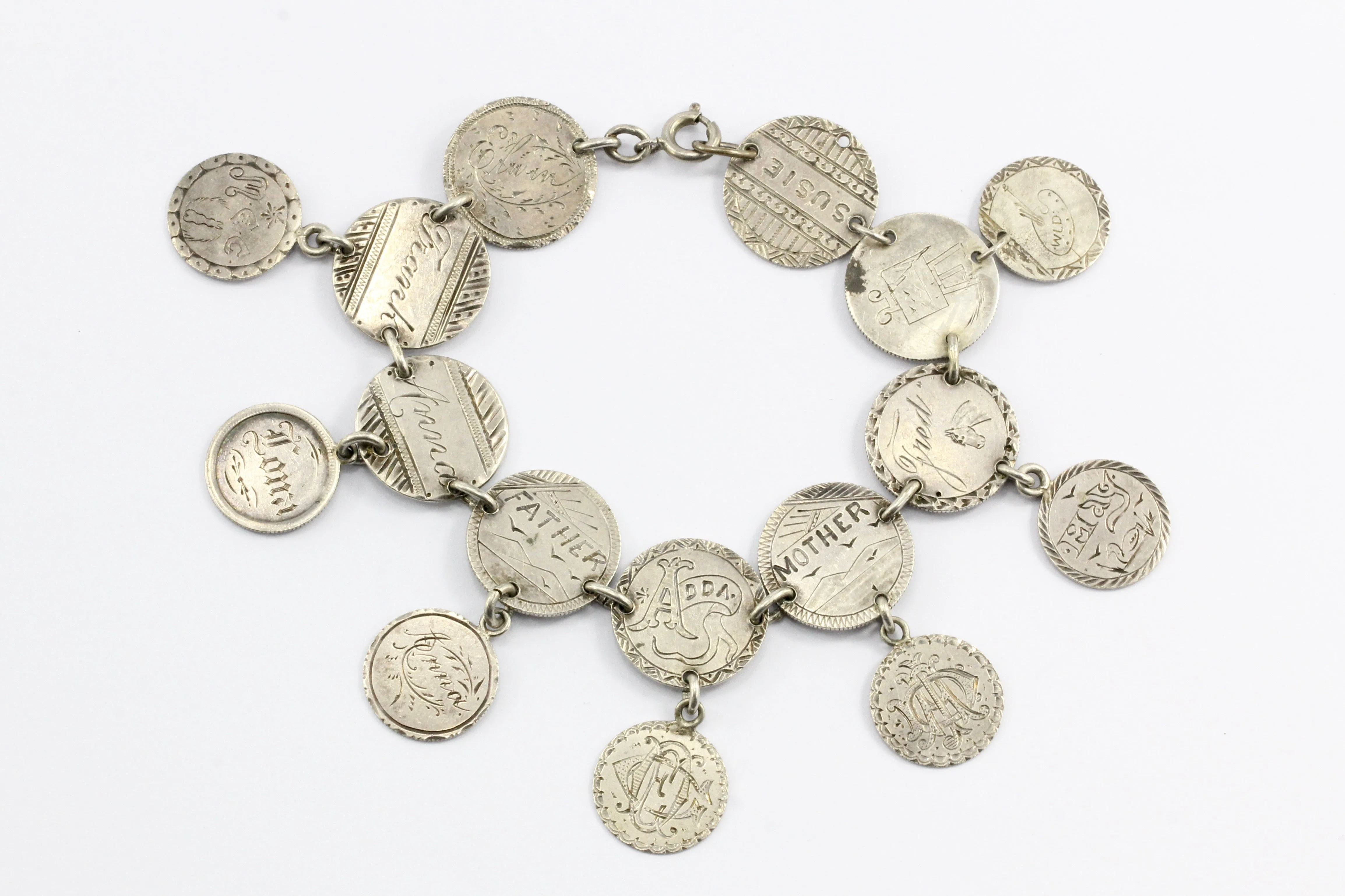 Victorian American Coin Silver Loaded Love Token Bracelet c.1880's
