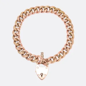 Victorian Rose Gold Curb-Link Bracelet with Heart Padlock