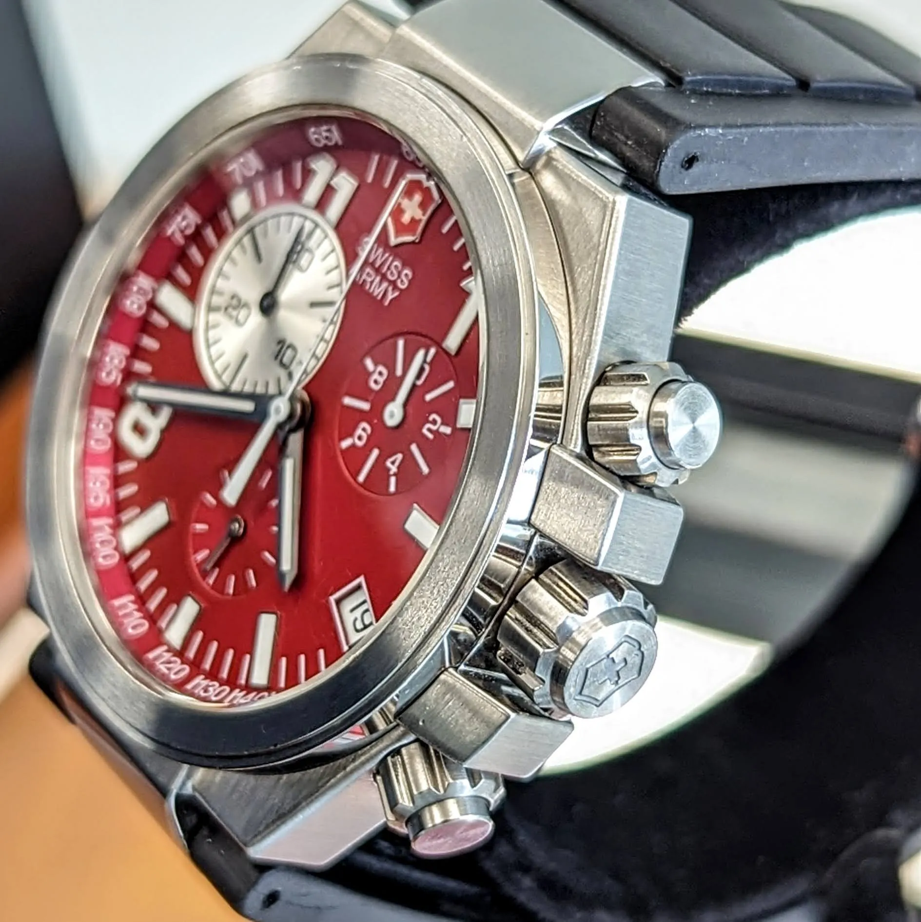 VICTORINOX Swiss Army Convoy Chronograph Watch Ref. 241159 Red Dial Stainless Steel Wristwatch