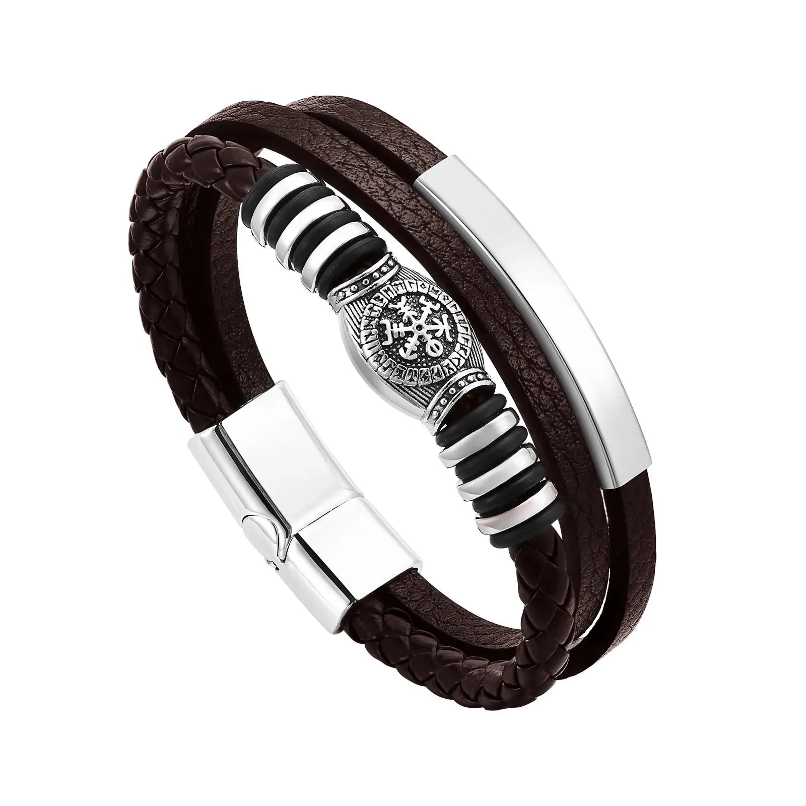 Viking Rune Compass Multi-layer Leather Bracelets for Men