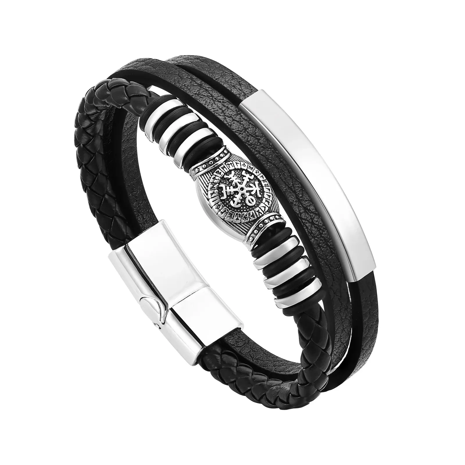 Viking Rune Compass Multi-layer Leather Bracelets for Men